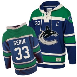 Vancouver Canucks Henrik Sedin Official Blue Old Time Hockey Authentic Adult Sawyer Hooded Sweatshirt Jersey