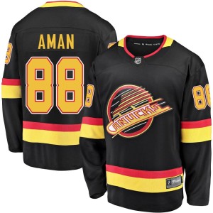 Vancouver Canucks Nils Aman Official Black Fanatics Branded Premier Youth Breakaway 2019/20 Flying Skate NHL Hockey Jersey