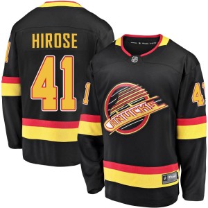 Vancouver Canucks Akito Hirose Official Black Fanatics Branded Premier Youth Breakaway 2019/20 Flying Skate NHL Hockey Jersey