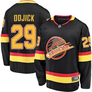 Vancouver Canucks Gino Odjick Official Black Fanatics Branded Premier Youth Breakaway 2019/20 Flying Skate NHL Hockey Jersey