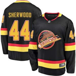 Vancouver Canucks Kiefer Sherwood Official Black Fanatics Branded Premier Youth Breakaway 2019/20 Flying Skate NHL Hockey Jersey