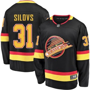 Vancouver Canucks Arturs Silovs Official Black Fanatics Branded Premier Youth Breakaway 2019/20 Flying Skate NHL Hockey Jersey