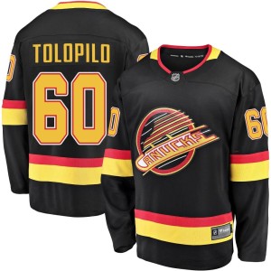 Vancouver Canucks Nikita Tolopilo Official Black Fanatics Branded Premier Youth Breakaway 2019/20 Flying Skate NHL Hockey Jersey