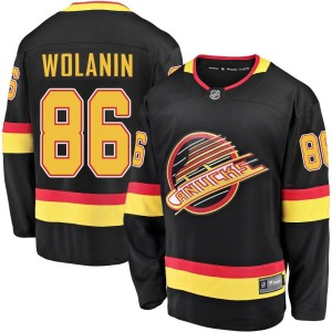 Vancouver Canucks Christian Wolanin Official Black Fanatics Branded Premier Youth Breakaway 2019/20 Flying Skate NHL Hockey Jersey