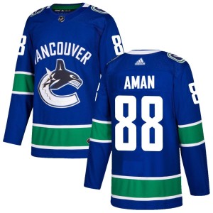 Vancouver Canucks Nils Aman Official Blue Adidas Authentic Adult Home NHL Hockey Jersey