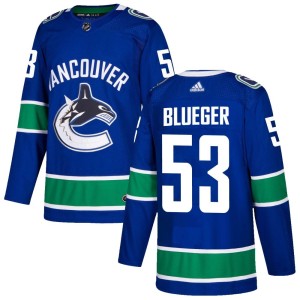 Vancouver Canucks Teddy Blueger Official Blue Adidas Authentic Adult Home NHL Hockey Jersey