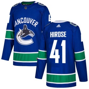 Vancouver Canucks Akito Hirose Official Blue Adidas Authentic Adult Home NHL Hockey Jersey