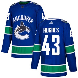 Vancouver Canucks Quinn Hughes Official Blue Adidas Authentic Adult Home NHL Hockey Jersey