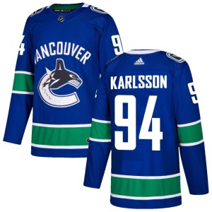 Vancouver Canucks Linus Karlsson Official Blue Adidas Authentic Adult Home NHL Hockey Jersey