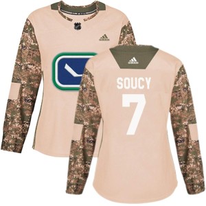 Vancouver Canucks Carson Soucy Official Camo Adidas Authentic Women's Veterans Day Practice NHL Hockey Jersey