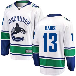 Vancouver Canucks Arshdeep Bains Official White Fanatics Branded Breakaway Adult Away NHL Hockey Jersey