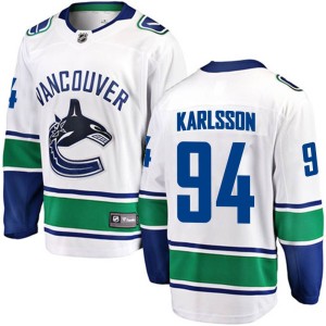 Vancouver Canucks Linus Karlsson Official White Fanatics Branded Breakaway Adult Away NHL Hockey Jersey