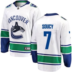 Vancouver Canucks Carson Soucy Official White Fanatics Branded Breakaway Adult Away NHL Hockey Jersey