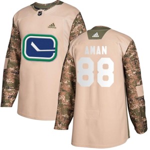 Vancouver Canucks Nils Aman Official Camo Adidas Authentic Adult Veterans Day Practice NHL Hockey Jersey