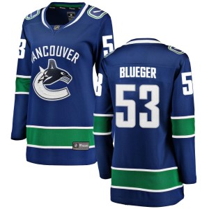 Vancouver Canucks Teddy Blueger Official Blue Fanatics Branded Breakaway Women's Home NHL Hockey Jersey