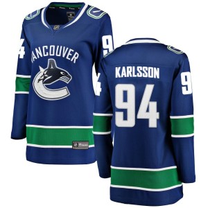 Vancouver Canucks Linus Karlsson Official Blue Fanatics Branded Breakaway Women's Home NHL Hockey Jersey