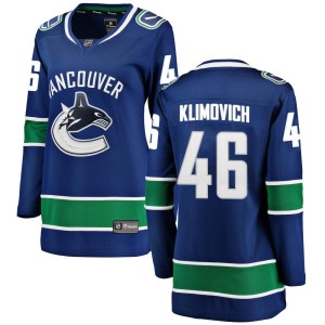 Vancouver Canucks Danila Klimovich Official Blue Fanatics Branded Breakaway Women's Home NHL Hockey Jersey