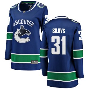 Vancouver Canucks Arturs Silovs Official Blue Fanatics Branded Breakaway Women's Home NHL Hockey Jersey