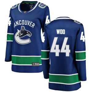 Vancouver Canucks Jett Woo Official Blue Fanatics Branded Breakaway Women's Home NHL Hockey Jersey