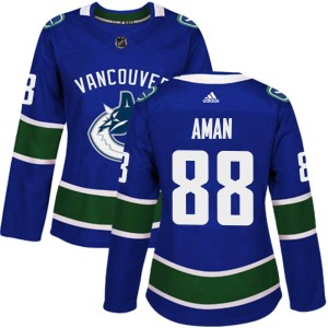 Vancouver Canucks Nils Aman Official Blue Adidas Authentic Women's Home NHL Hockey Jersey