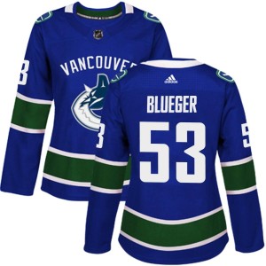 Vancouver Canucks Teddy Blueger Official Blue Adidas Authentic Women's Home NHL Hockey Jersey