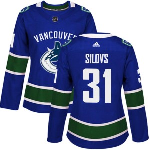 Vancouver Canucks Arturs Silovs Official Blue Adidas Authentic Women's Home NHL Hockey Jersey