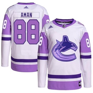 Vancouver Canucks Nils Aman Official White/Purple Adidas Authentic Youth Hockey Fights Cancer Primegreen NHL Hockey Jersey