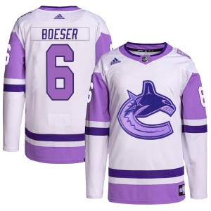 Vancouver Canucks Brock Boeser Official White/Purple Adidas Authentic Youth Hockey Fights Cancer Primegreen NHL Hockey Jersey