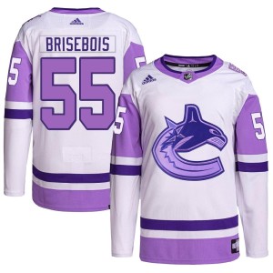 Vancouver Canucks Guillaume Brisebois Official White/Purple Adidas Authentic Youth Hockey Fights Cancer Primegreen NHL Hockey Jersey