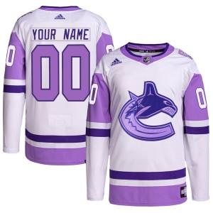 Vancouver Canucks Custom Official White/Purple Adidas Authentic Youth Custom Hockey Fights Cancer Primegreen NHL Hockey Jersey