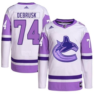 Vancouver Canucks Jake DeBrusk Official White/Purple Adidas Authentic Youth Hockey Fights Cancer Primegreen NHL Hockey Jersey