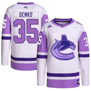 Vancouver Canucks Thatcher Demko Official White/Purple Adidas Authentic Youth Hockey Fights Cancer Primegreen NHL Hockey Jersey