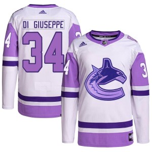 Vancouver Canucks Phillip Di Giuseppe Official White/Purple Adidas Authentic Youth Hockey Fights Cancer Primegreen NHL Hockey Jersey