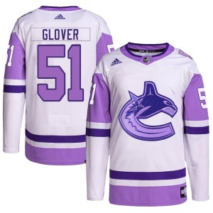 Vancouver Canucks Ty Glover Official White/Purple Adidas Authentic Youth Hockey Fights Cancer Primegreen NHL Hockey Jersey