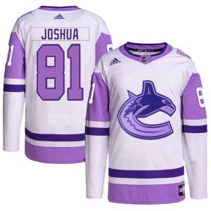 Vancouver Canucks Dakota Joshua Official White/Purple Adidas Authentic Youth Hockey Fights Cancer Primegreen NHL Hockey Jersey