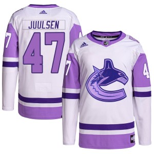 Vancouver Canucks Noah Juulsen Official White/Purple Adidas Authentic Youth Hockey Fights Cancer Primegreen NHL Hockey Jersey