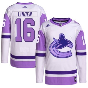 Vancouver Canucks Trevor Linden Official White/Purple Adidas Authentic Youth Hockey Fights Cancer Primegreen NHL Hockey Jersey