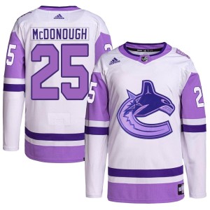 Vancouver Canucks Aidan McDonough Official White/Purple Adidas Authentic Youth Hockey Fights Cancer Primegreen NHL Hockey Jersey