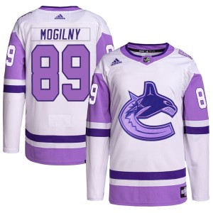 Vancouver Canucks Alexander Mogilny Official White/Purple Adidas Authentic Youth Hockey Fights Cancer Primegreen NHL Hockey Jersey