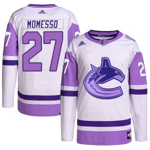 Vancouver Canucks Sergio Momesso Official White/Purple Adidas Authentic Youth Hockey Fights Cancer Primegreen NHL Hockey Jersey