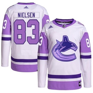 Vancouver Canucks Tristen Nielsen Official White/Purple Adidas Authentic Youth Hockey Fights Cancer Primegreen NHL Hockey Jersey