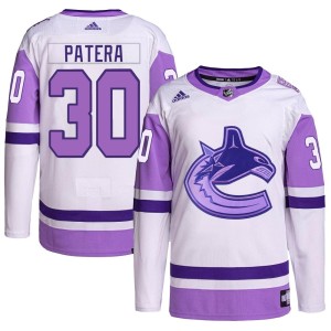 Vancouver Canucks Jiri Patera Official White/Purple Adidas Authentic Youth Hockey Fights Cancer Primegreen NHL Hockey Jersey