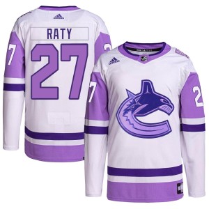 Vancouver Canucks Aatu Raty Official White/Purple Adidas Authentic Youth Hockey Fights Cancer Primegreen NHL Hockey Jersey