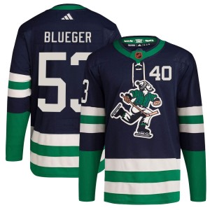 Vancouver Canucks Teddy Blueger Official Blue Adidas Authentic Youth Navy Reverse Retro 2.0 NHL Hockey Jersey