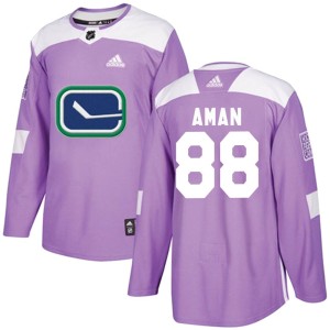 Vancouver Canucks Nils Aman Official Purple Adidas Authentic Youth Fights Cancer Practice NHL Hockey Jersey