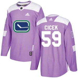 Vancouver Canucks Nick Cicek Official Purple Adidas Authentic Youth Fights Cancer Practice NHL Hockey Jersey