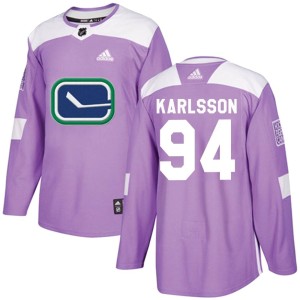 Vancouver Canucks Linus Karlsson Official Purple Adidas Authentic Youth Fights Cancer Practice NHL Hockey Jersey