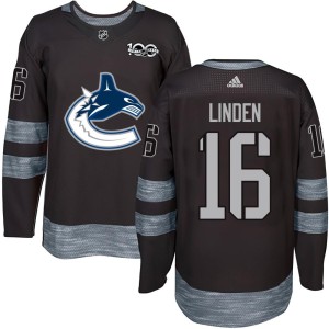 Vancouver Canucks Trevor Linden Official Black Authentic Youth 1917-2017 100th Anniversary NHL Hockey Jersey