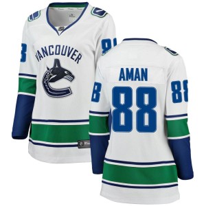 Vancouver Canucks Nils Aman Official White Fanatics Branded Breakaway Women's Away NHL Hockey Jersey