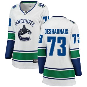 Vancouver Canucks Vincent Desharnais Official White Fanatics Branded Breakaway Women's Away NHL Hockey Jersey